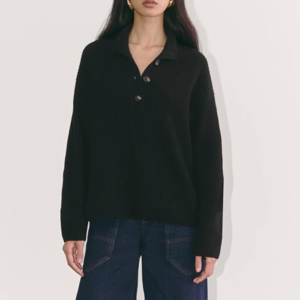 Everlane The Cocoon Henley in Wool Cashmere - Black - S